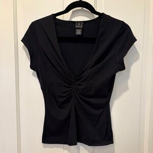 INC International Concepts Elegant Black Twist-Detail Blouse